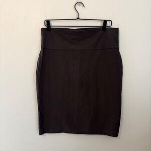Eileen Fisher Charcoal Grey Textured Knit Pencil Skirt Wide Waistband Size M